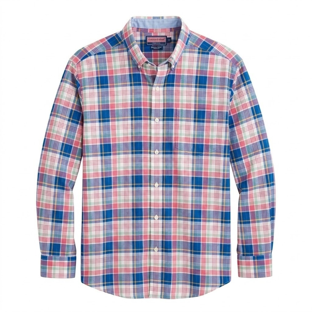 Vineyard Vines Blue Pink Green Plaid Button-Down Shirt